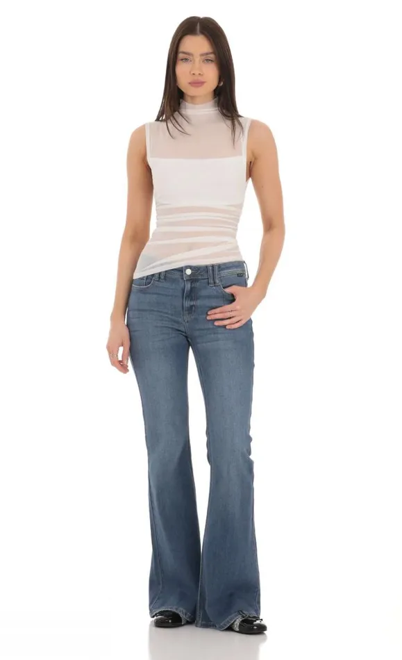 Mesh Mock Neck Top White Women LUCY IN THE SKY Tops Mesh Mock Neck Top White Women LUCY IN THE SKY Tops