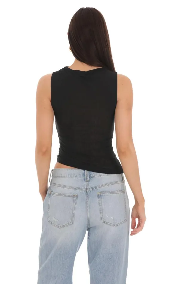 Mesh Ruched Top Black Women LUCY IN THE SKY Tops Mesh Ruched Top Black Women LUCY IN THE SKY Tops