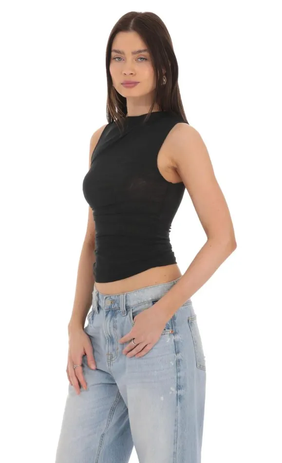 Mesh Ruched Top Black Women LUCY IN THE SKY Tops Mesh Ruched Top Black Women LUCY IN THE SKY Tops
