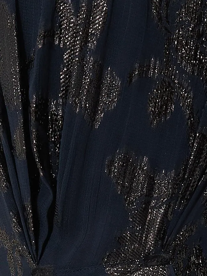 Metallic Jacquard Drape Dress Navy Women Jigsaw Dresses and Jumpsuits