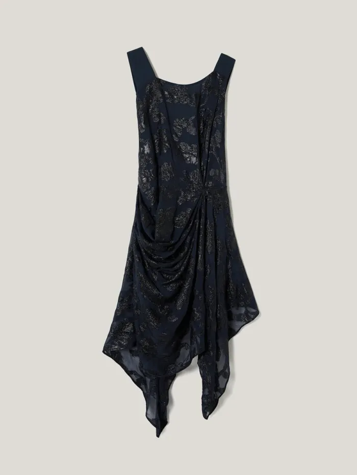 Metallic Jacquard Drape Dress Navy Women Jigsaw Dresses and Jumpsuits