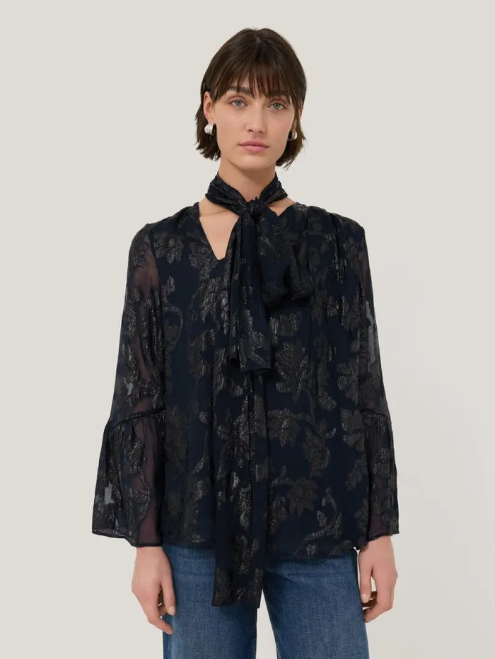 Metallic Jacquard Top Navy Women Jigsaw Party