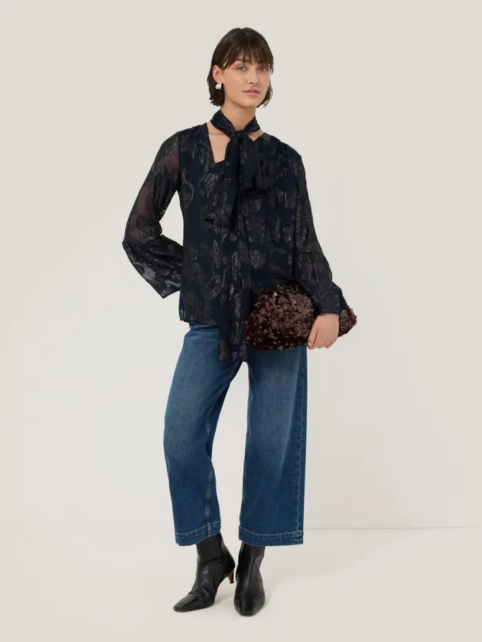 Metallic Jacquard Top Navy Women Jigsaw Party