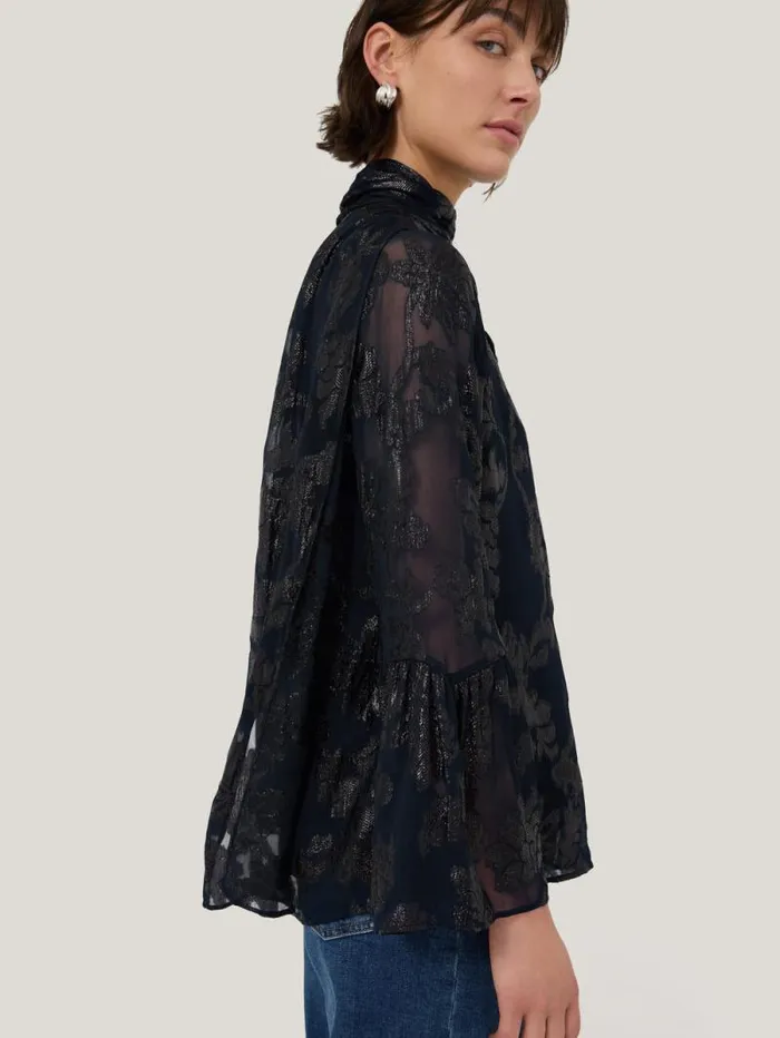 Metallic Jacquard Top Navy Women Jigsaw Party
