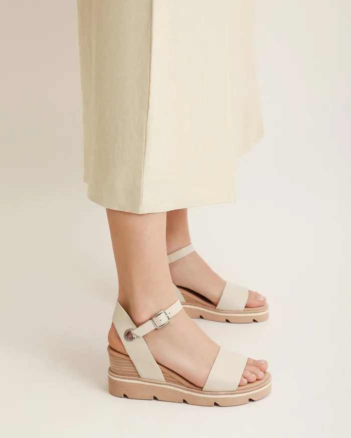 MID SANDALS Women jomercer Katie mid heel wedge sandals bone leather MID SANDALS Women jomercer Katie mid heel wedge sandals bone leather