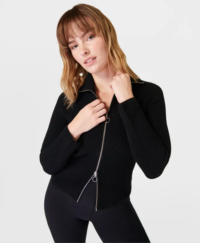 Modify Zip Up Cardigan Black Knitwear Sweaty Betty Women