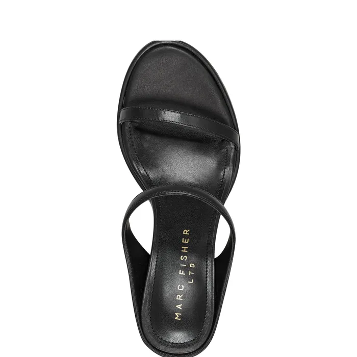 Mules and Slides Alonde Heeled Slide Sandal Black Leather Marc Fisher Women