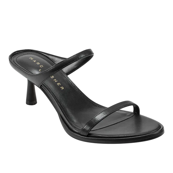 Mules and Slides Alonde Heeled Slide Sandal Black Leather Marc Fisher Women