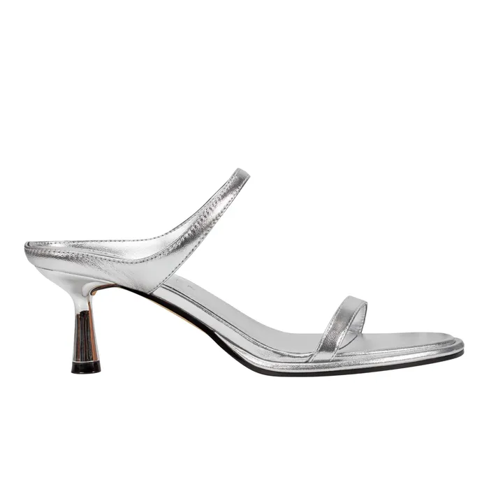 Mules and Slides Women Alonde Heeled Slide Sandal Silver Marc Fisher
