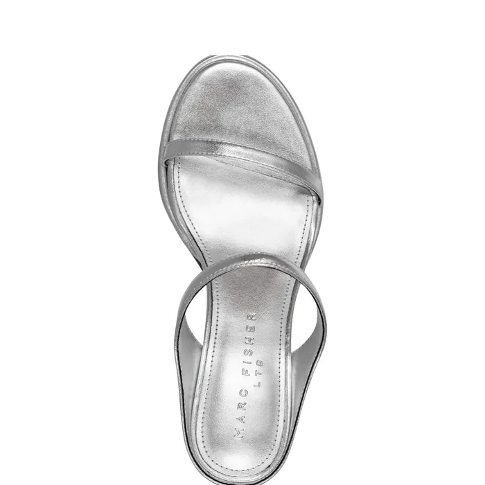 Mules and Slides Women Alonde Heeled Slide Sandal Silver Marc Fisher