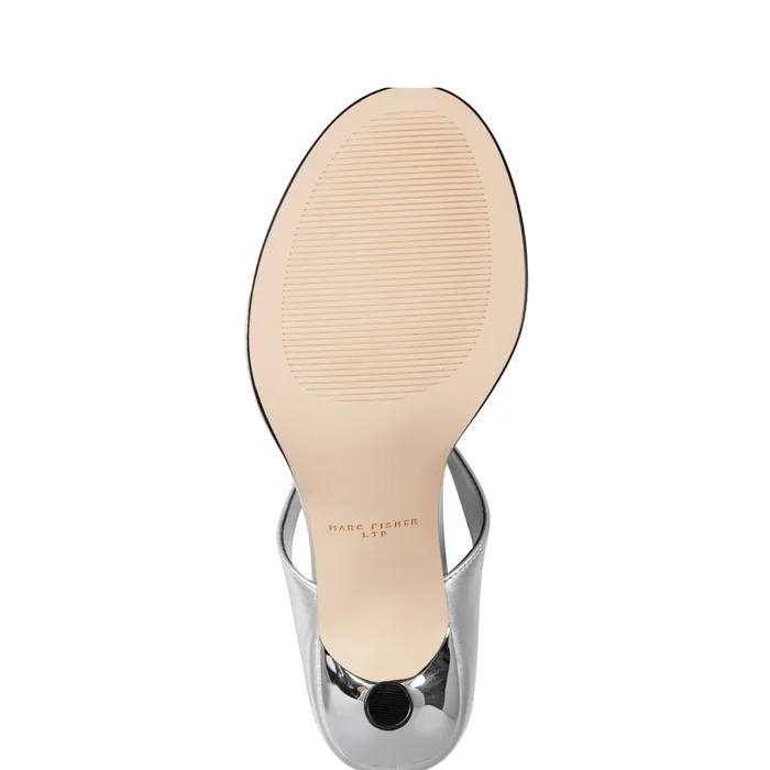 Mules and Slides Women Alonde Heeled Slide Sandal Silver Marc Fisher