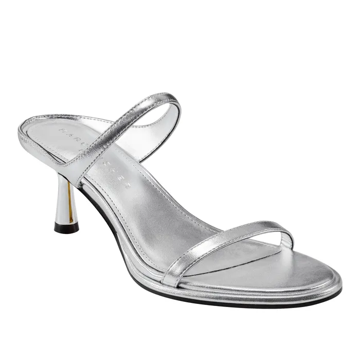 Mules and Slides Women Alonde Heeled Slide Sandal Silver Marc Fisher