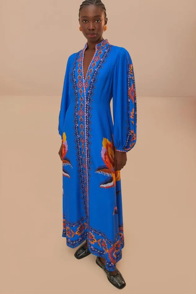 Navy Blue Lucy Floral Tapestry Maxi Dress Women FARM Rio Maxi Dresses