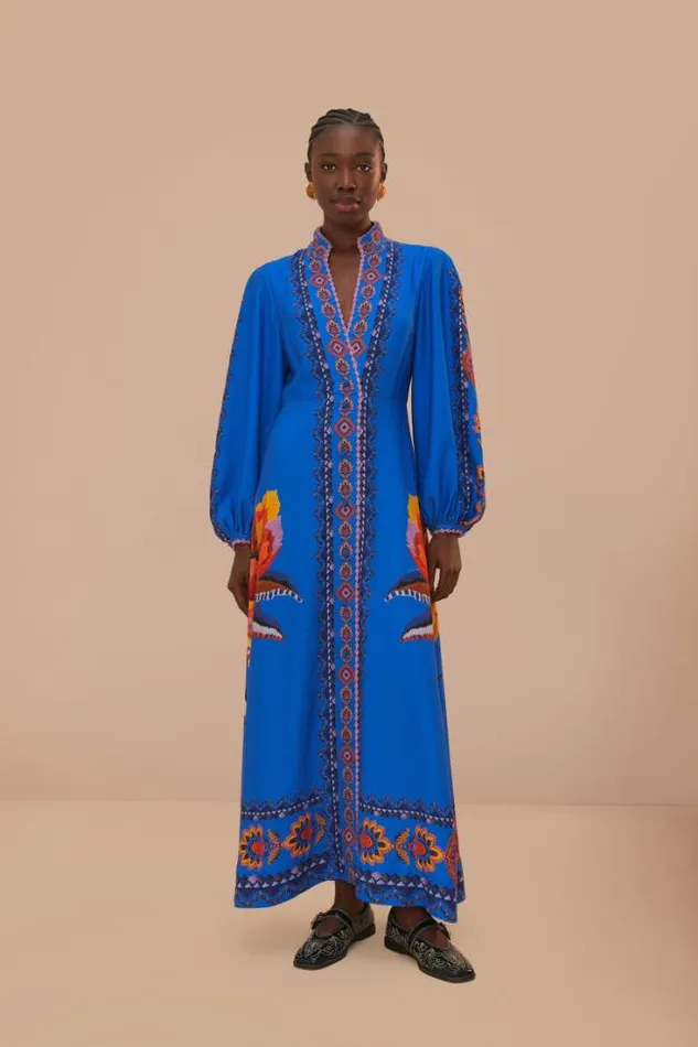 Navy Blue Lucy Floral Tapestry Maxi Dress Women FARM Rio Maxi Dresses