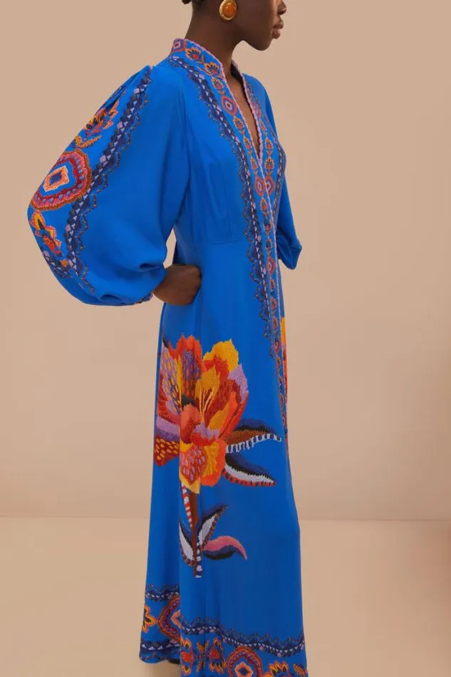 Navy Blue Lucy Floral Tapestry Maxi Dress Women FARM Rio Maxi Dresses
