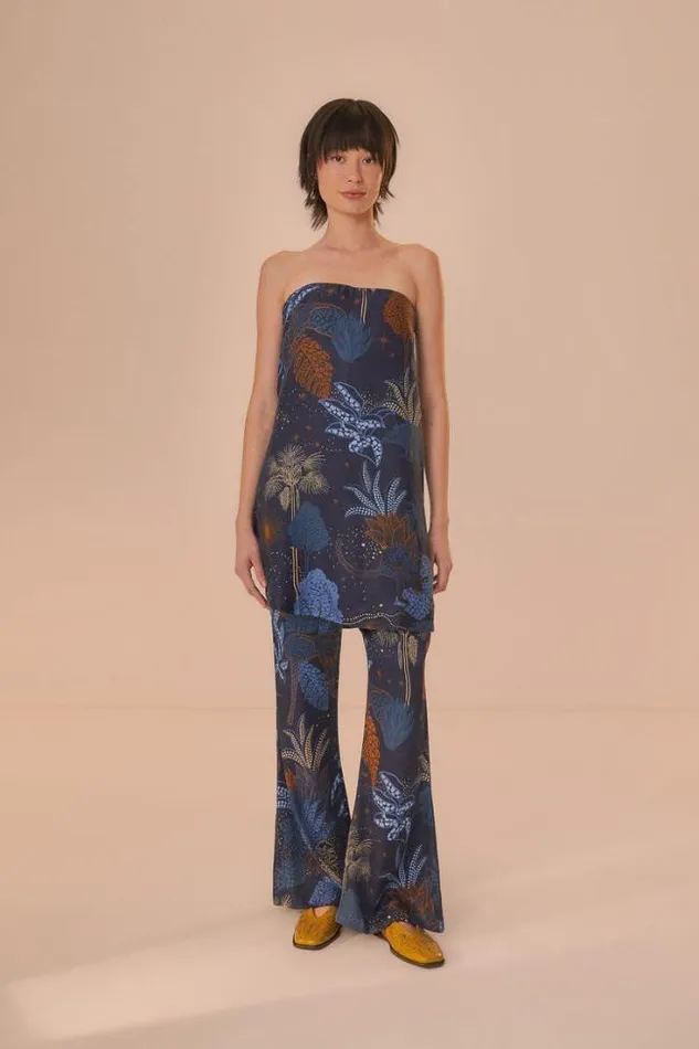 Navy Blue Night Jungle Flare Pants Women FARM Rio Pants