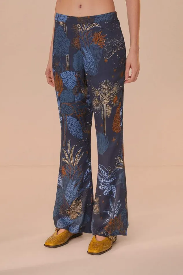 Navy Blue Night Jungle Flare Pants Women FARM Rio Pants
