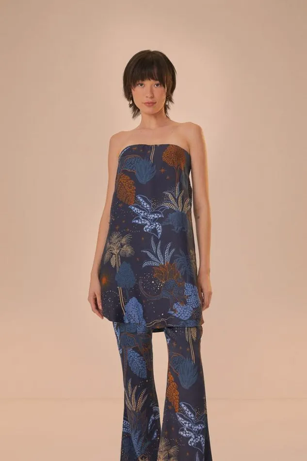 Navy Blue Night Jungle Flare Pants Women FARM Rio Pants