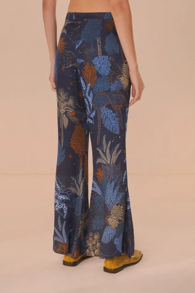 Navy Blue Night Jungle Flare Pants Women FARM Rio Pants