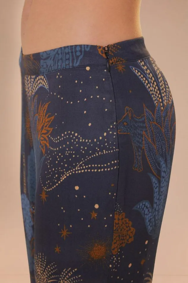 Navy Blue Night Jungle Flare Pants Women FARM Rio Pants