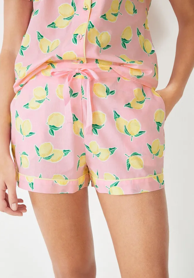 Nightwear Women Hush Isla Printed Cotton Pyjamas Lemonspink Yellow