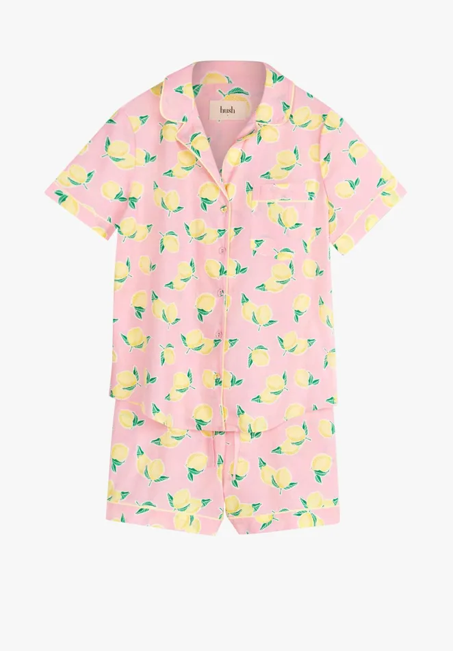 Nightwear Women Hush Isla Printed Cotton Pyjamas Lemonspink Yellow