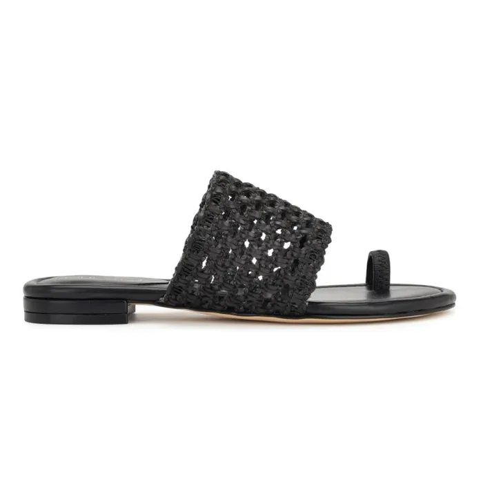 Nolah Flat Slide Sandals Black Woven Women Nine West Sandals