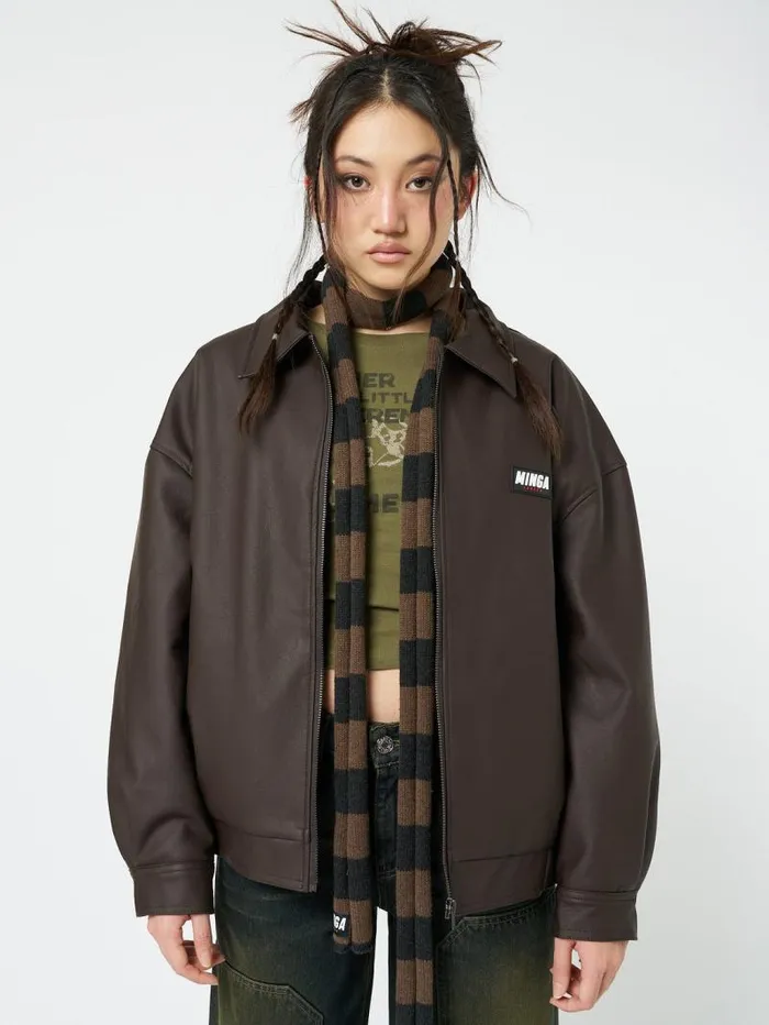 Nora Vegan Leather Bomber Jacket In Brown Women Minga London Jackets
