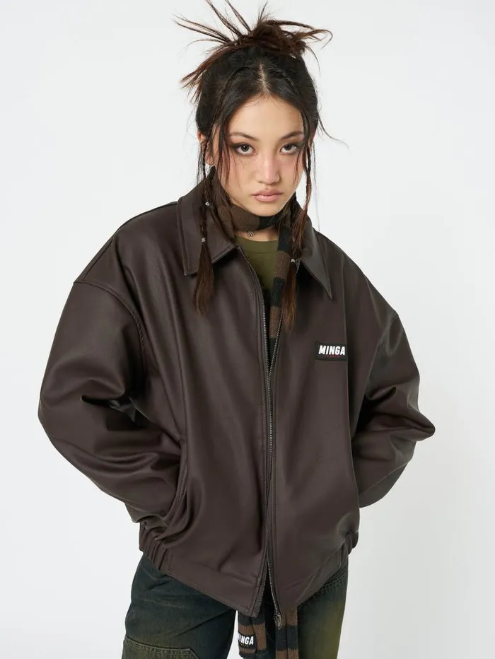 Nora Vegan Leather Bomber Jacket In Brown Women Minga London Jackets