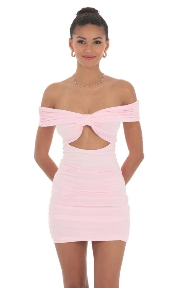 Off Shoulder Cutout Bodycon Dress Pink Women LUCY IN THE SKY Mini Dresses