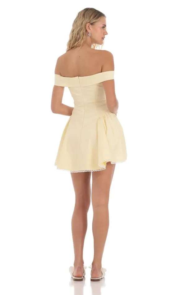 Off Shoulder Fit And Flare Dress Yellow Women LUCY IN THE SKY Mini Dresses Off Shoulder Fit And Flare Dress Yellow Women LUCY IN THE SKY Mini Dresses