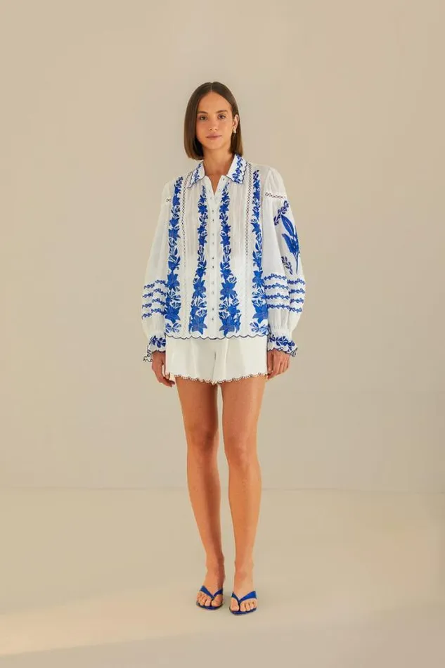 OffWhite Blue Yard Blouse Women FARM Rio Blouses