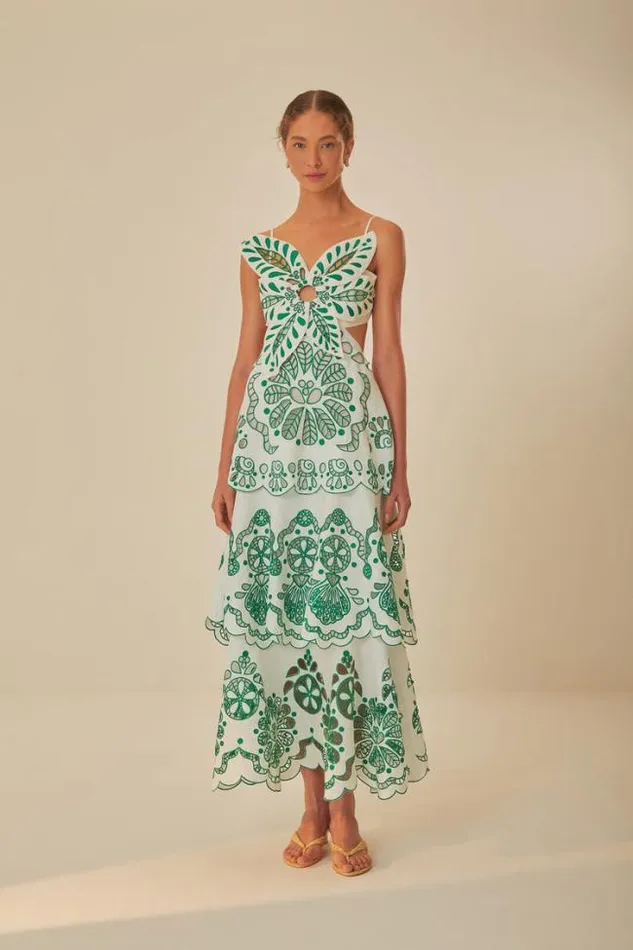 OffWhite Flower Richelieu Euroflax Premium Linen Midi Dress Women FARM Rio Midi Dresses OffWhite Flower Richelieu Euroflax Premium Linen Midi Dress Women FARM Rio Midi Dresses