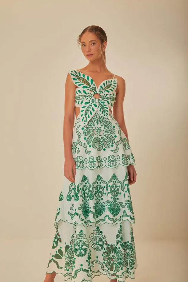 OffWhite Flower Richelieu Euroflax Premium Linen Midi Dress Women FARM Rio Midi Dresses
