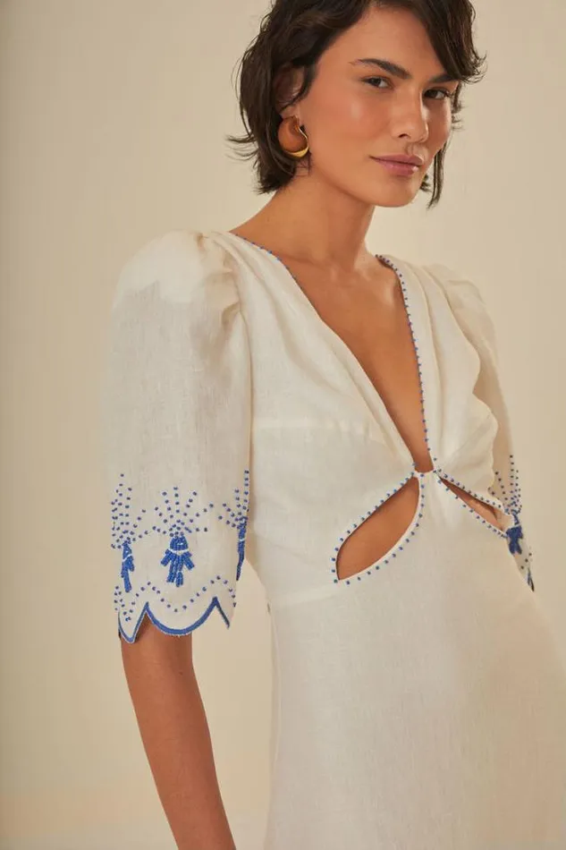 OffWhite Sea Of Fish Embroidered Midi Dress Women FARM Rio Midi Dresses