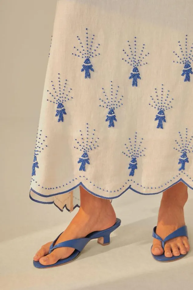OffWhite Sea Of Fish Embroidered Midi Dress Women FARM Rio Midi Dresses