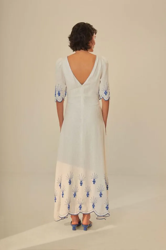 OffWhite Sea Of Fish Embroidered Midi Dress Women FARM Rio Midi Dresses
