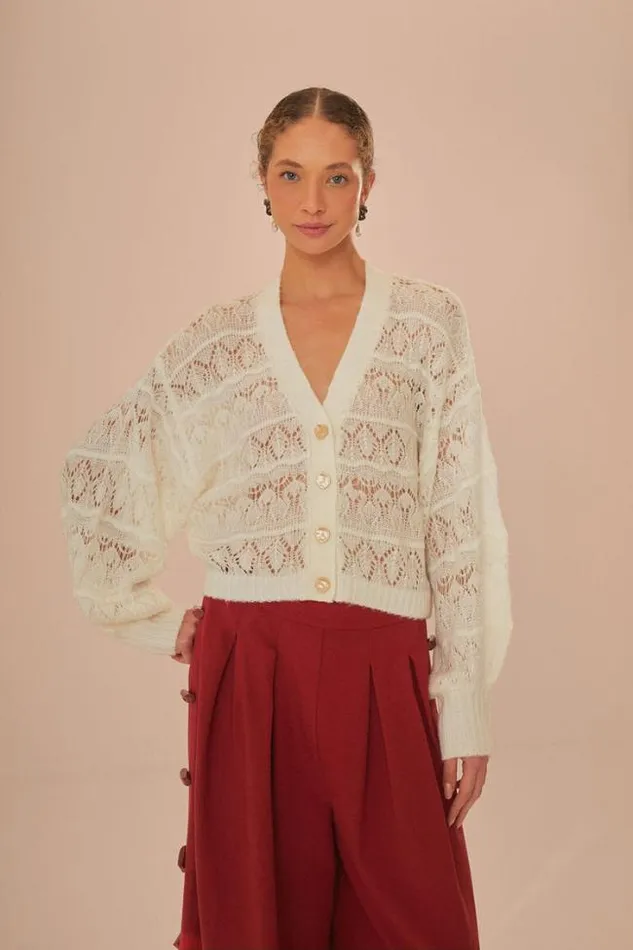 OffWhite Textured Knit Cardigan Women FARM Rio Cardigans