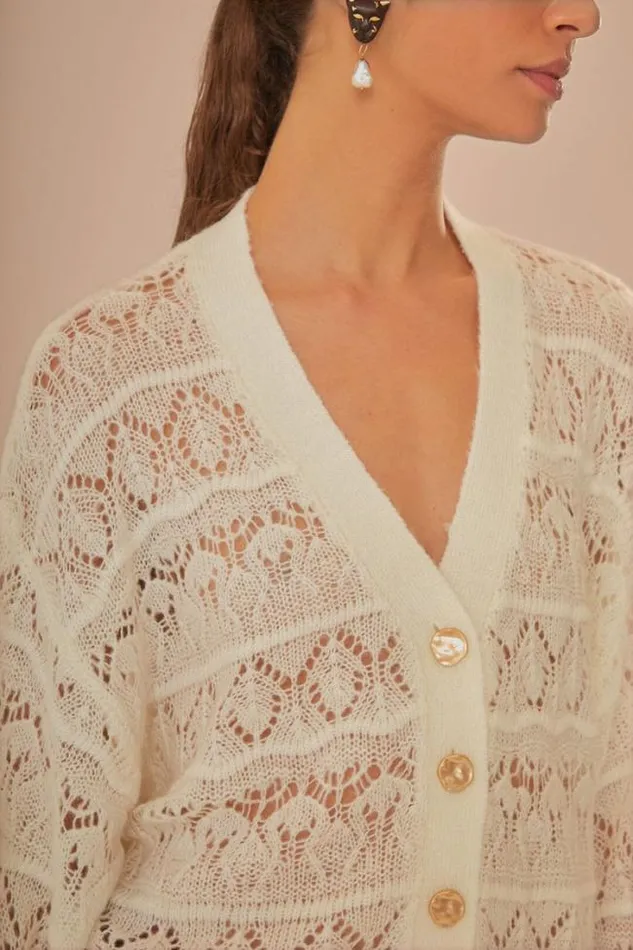 OffWhite Textured Knit Cardigan Women FARM Rio Cardigans