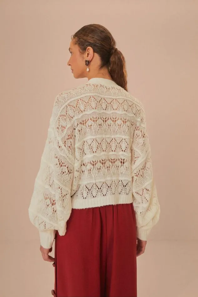 OffWhite Textured Knit Cardigan Women FARM Rio Cardigans