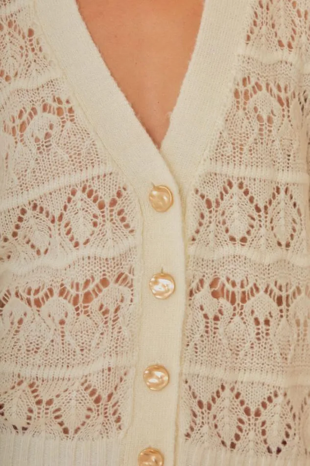 OffWhite Textured Knit Cardigan Women FARM Rio Cardigans