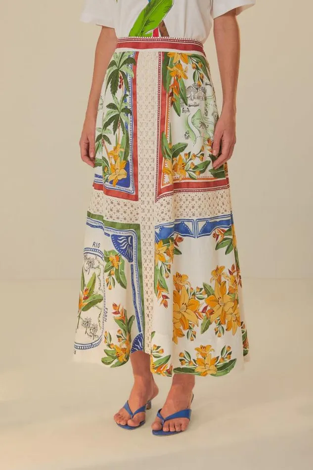 OffWhite Tropical Destination Lenzing Ecovero Euroflax Midi Skirt Women FARM Rio Skirts