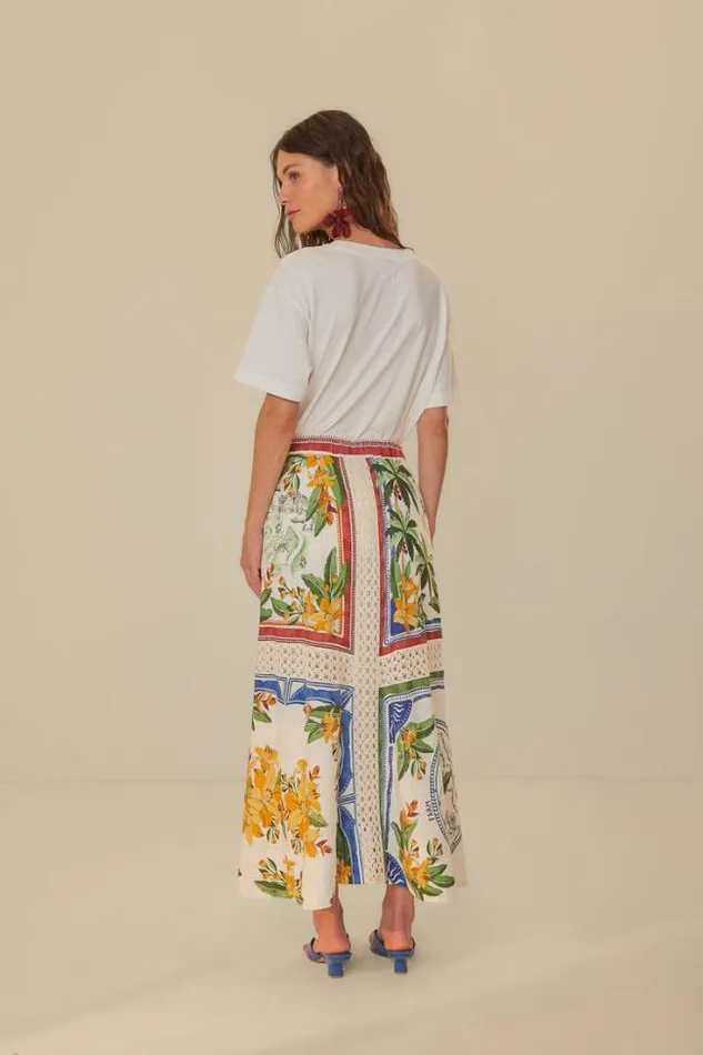 OffWhite Tropical Destination Lenzing Ecovero Euroflax Midi Skirt Women FARM Rio Skirts