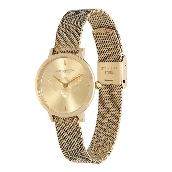 Olivia Burton Bee Watches Women 28mm Bee Ultra Slim Gold Mesh Watch