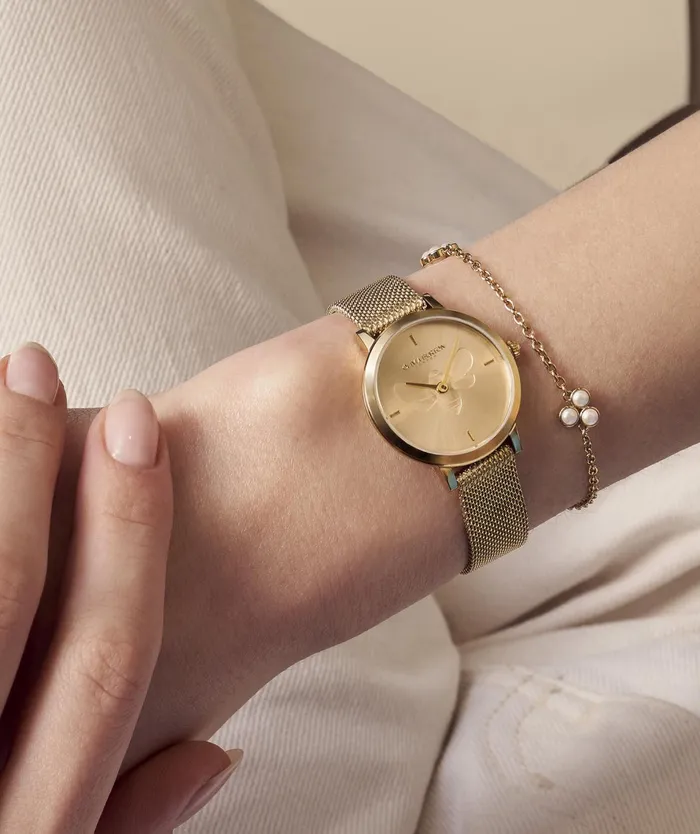 Olivia Burton Bee Watches Women 28mm Bee Ultra Slim Gold Mesh Watch