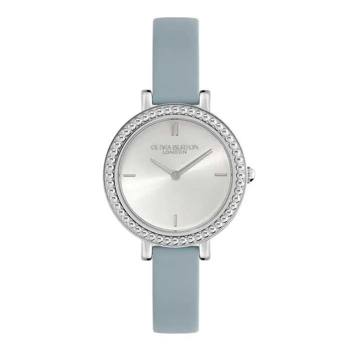 Olivia Burton Classic Watches Women 30mm Vintage Bead Silver and Chalk Blue Leather Strap Watch Olivia Burton Classic Watches Women 30mm Vintage Bead Silver and Chalk Blue Leather Strap Watch