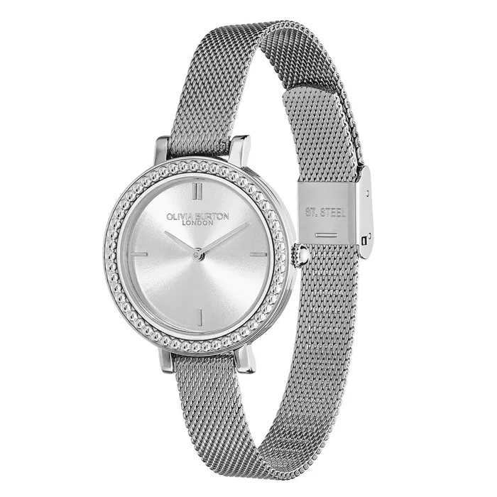 Olivia Burton Classic Watches Women 30mm Vintage Bead Silver Mesh Watch