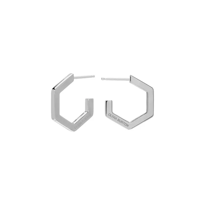 Olivia Burton Earrings Women Honeycomb Silver Tone Small Hoop Earrings