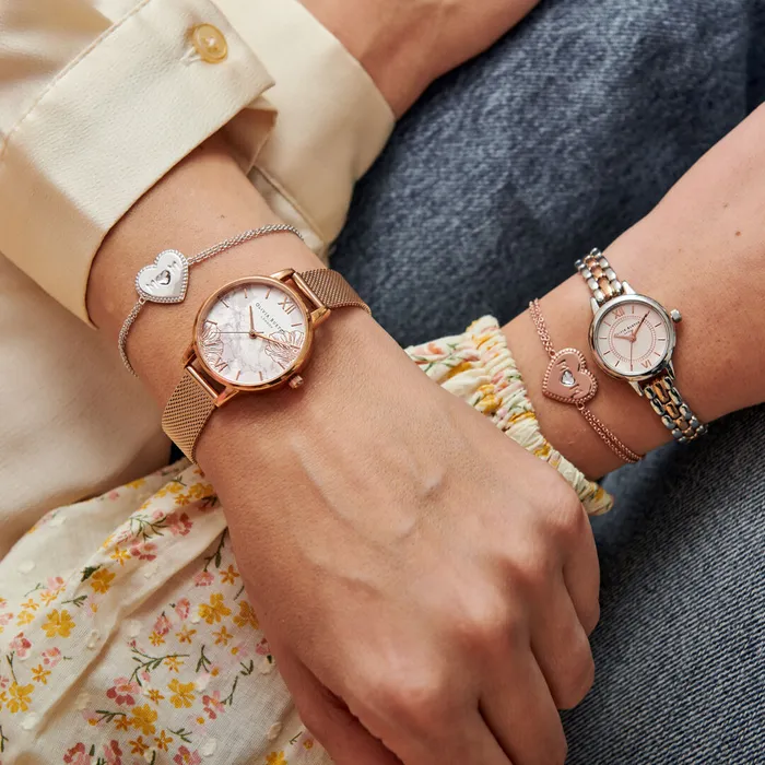 Olivia Burton Floral Watches Women 30mm White and Rose Gold Mesh Watch