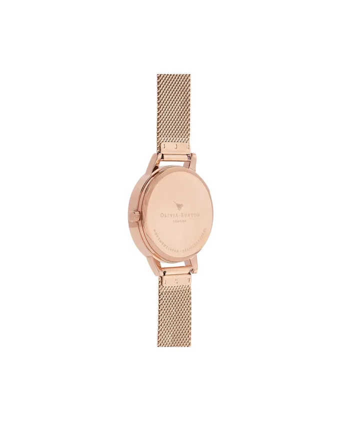 Olivia Burton Floral Watches Women 30mm White and Rose Gold Mesh Watch